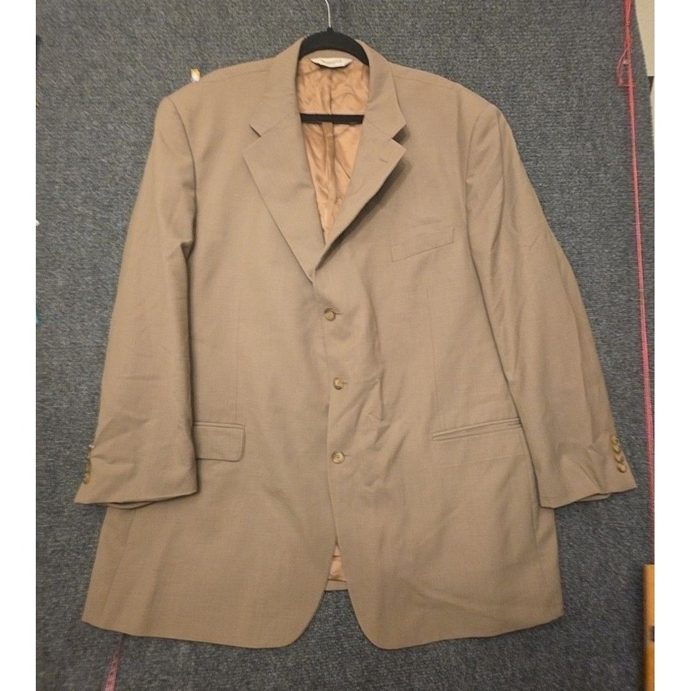 Pronto Uomo Suit Jacket Mens 52 Beige Wool Solid Classic Made Italy Formal